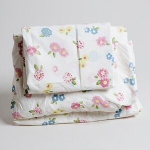 Pottery Barn Kids Full Sheet Set 4pc Floral Flower Pink Blue Yellow Watercolor